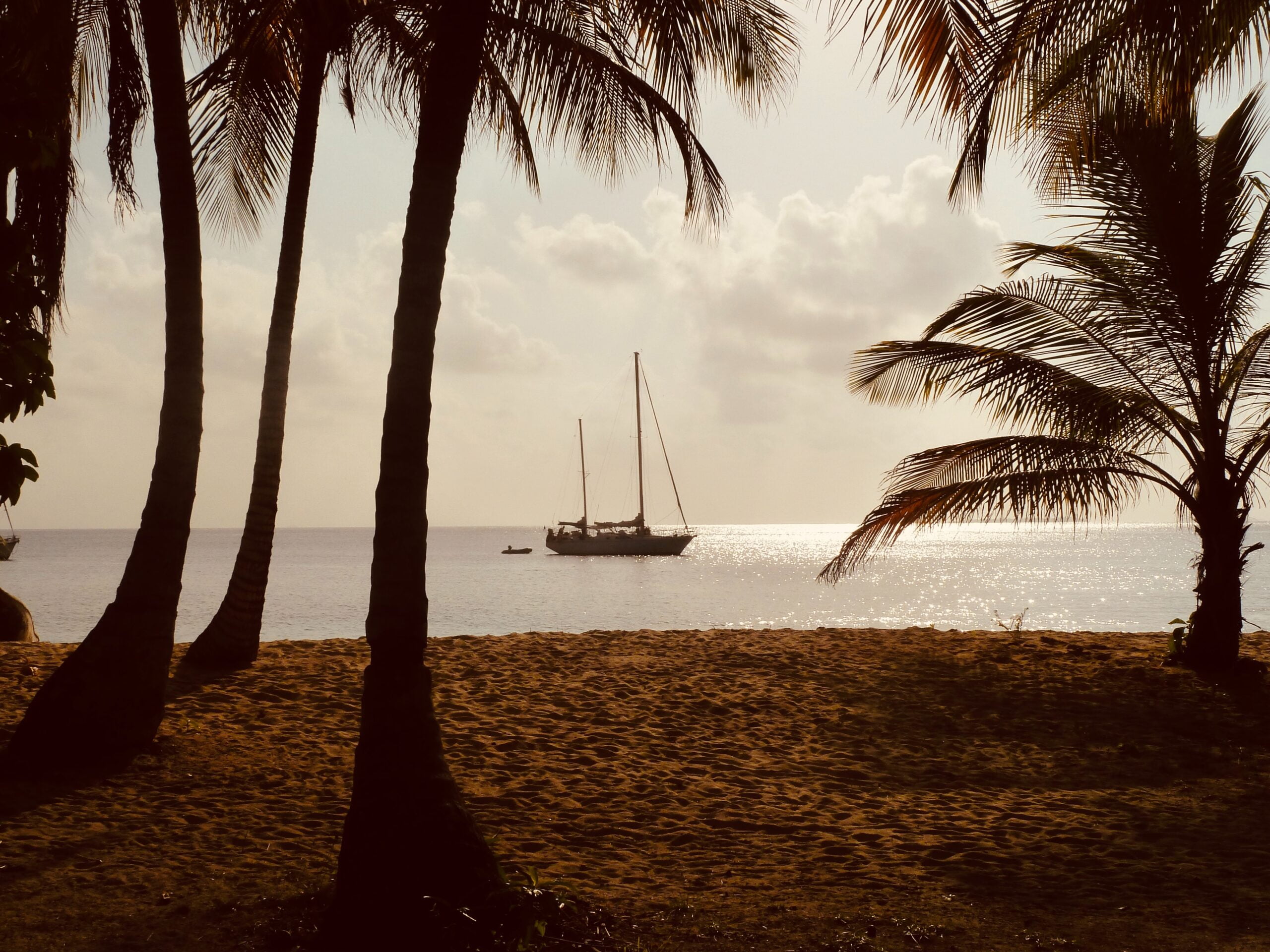 Palmen, Strand und Yacht